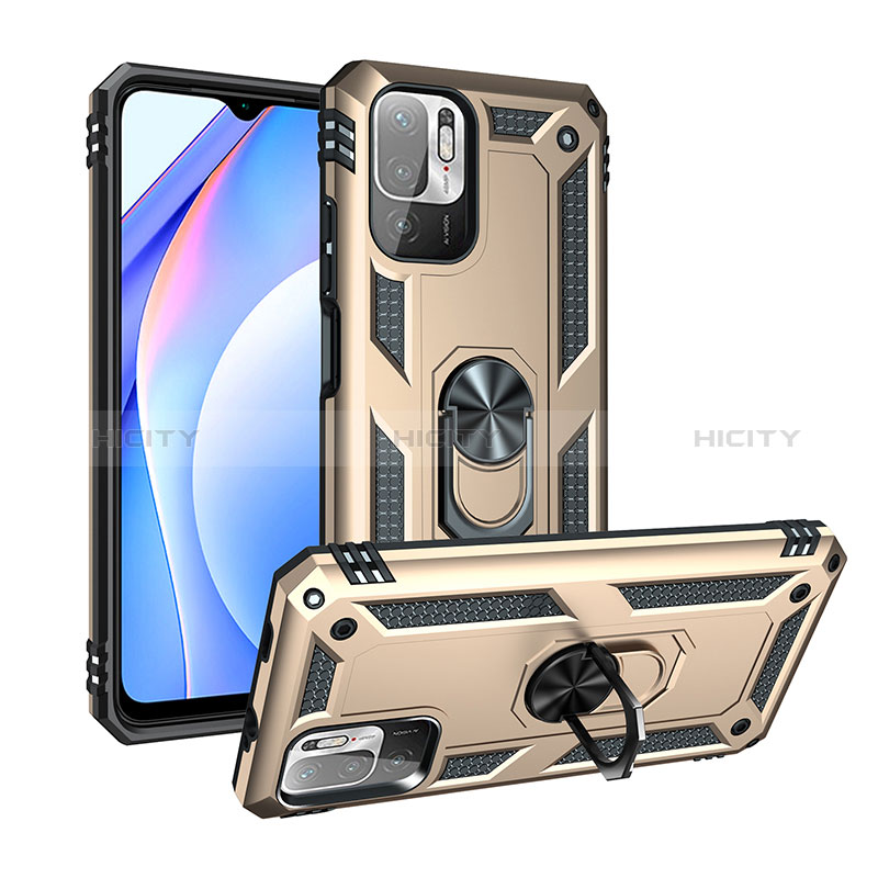 Funda Bumper Silicona y Plastico Mate Carcasa con Magnetico Anillo de dedo Soporte MQ3 para Xiaomi POCO M3 Pro 5G Oro