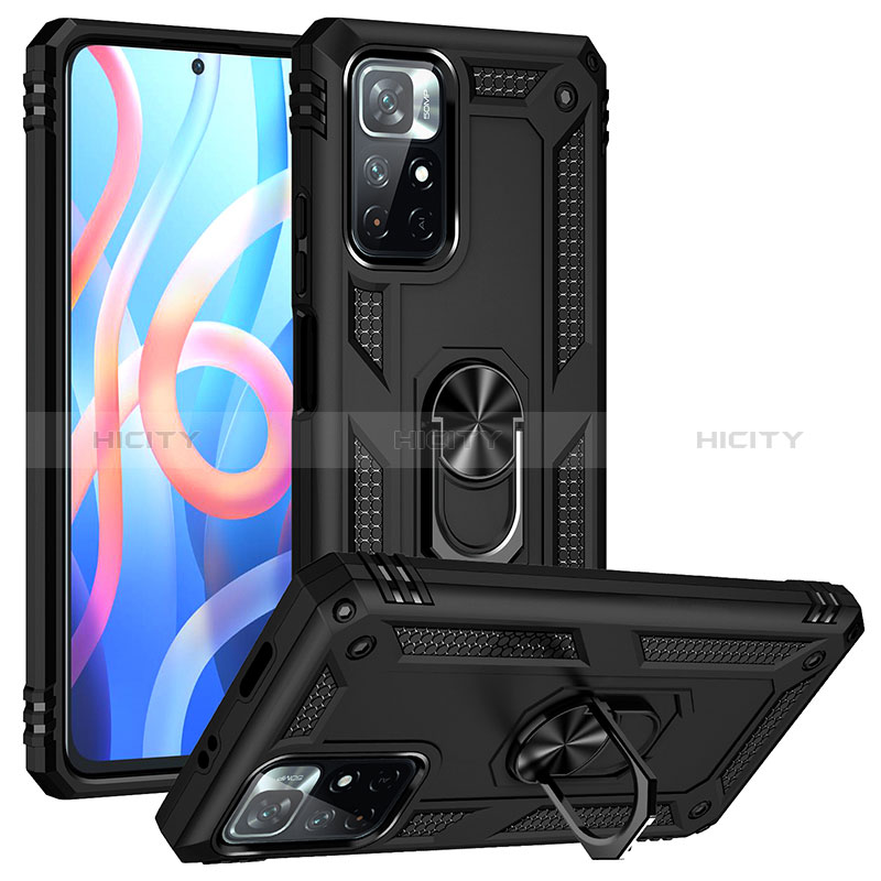 Funda Bumper Silicona y Plastico Mate Carcasa con Magnetico Anillo de dedo Soporte MQ3 para Xiaomi Poco M4 Pro 5G