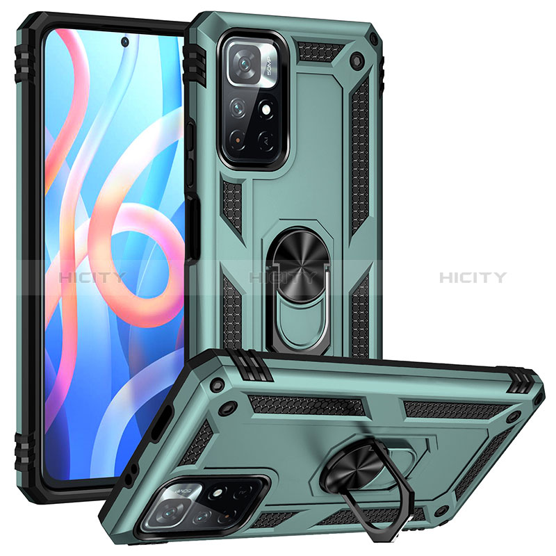 Funda Bumper Silicona y Plastico Mate Carcasa con Magnetico Anillo de dedo Soporte MQ3 para Xiaomi Poco M4 Pro 5G