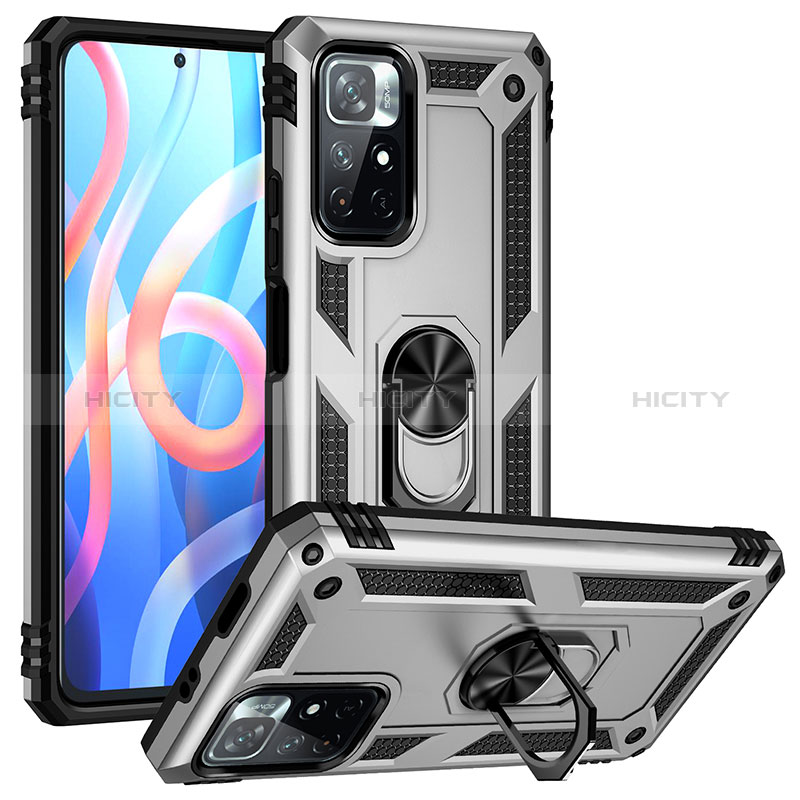 Funda Bumper Silicona y Plastico Mate Carcasa con Magnetico Anillo de dedo Soporte MQ3 para Xiaomi Poco M4 Pro 5G