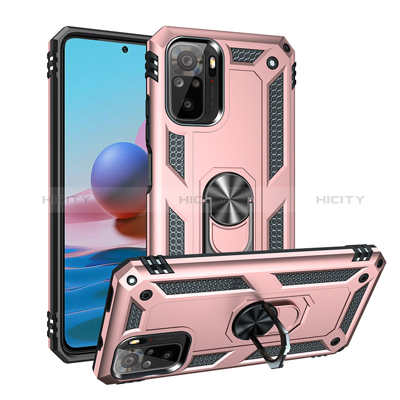 Funda Bumper Silicona y Plastico Mate Carcasa con Magnetico Anillo de dedo Soporte MQ3 para Xiaomi Poco M5S Oro Rosa