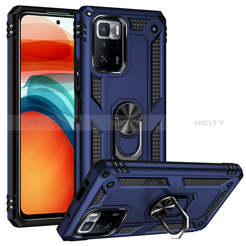 Funda Bumper Silicona y Plastico Mate Carcasa con Magnetico Anillo de dedo Soporte MQ3 para Xiaomi Poco X3 GT 5G Azul