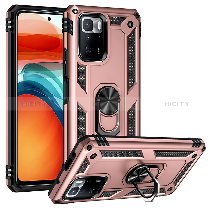 Funda Bumper Silicona y Plastico Mate Carcasa con Magnetico Anillo de dedo Soporte MQ3 para Xiaomi Poco X3 GT 5G Oro Rosa