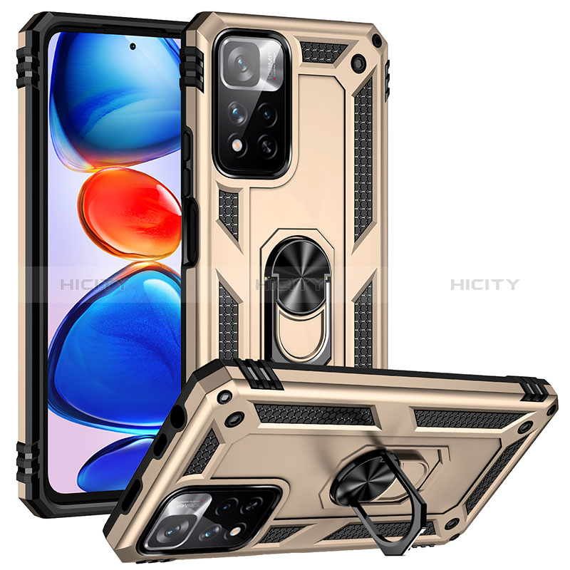 Funda Bumper Silicona y Plastico Mate Carcasa con Magnetico Anillo de dedo Soporte MQ3 para Xiaomi Poco X4 NFC Oro