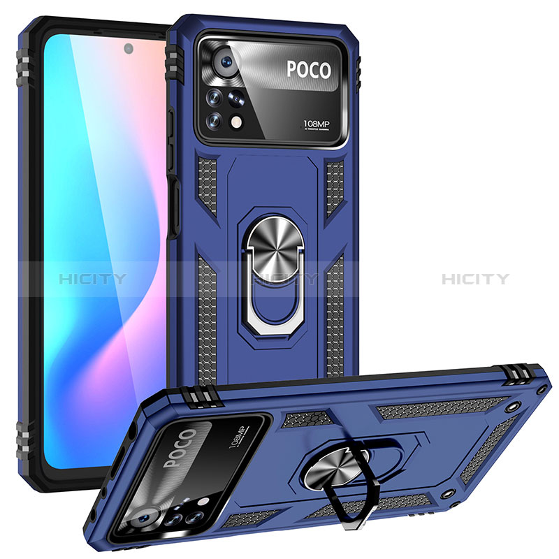 Funda Bumper Silicona y Plastico Mate Carcasa con Magnetico Anillo de dedo Soporte MQ3 para Xiaomi Poco X4 Pro 5G