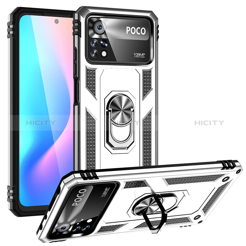 Funda Bumper Silicona y Plastico Mate Carcasa con Magnetico Anillo de dedo Soporte MQ3 para Xiaomi Poco X4 Pro 5G