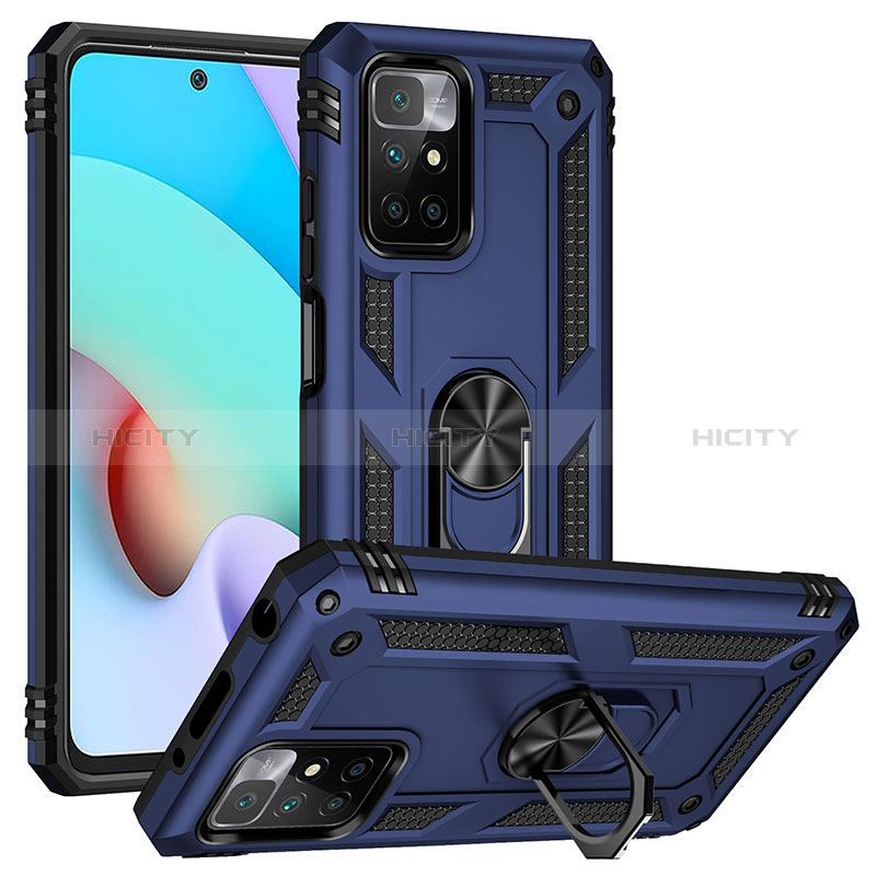 Funda Bumper Silicona y Plastico Mate Carcasa con Magnetico Anillo de dedo Soporte MQ3 para Xiaomi Redmi 10 (2022) Azul