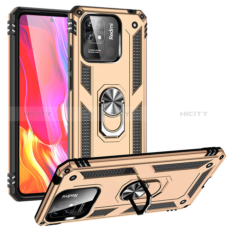 Funda Bumper Silicona y Plastico Mate Carcasa con Magnetico Anillo de dedo Soporte MQ3 para Xiaomi Redmi 10 India Oro