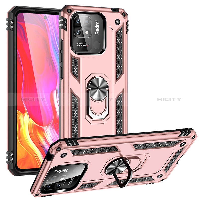 Funda Bumper Silicona y Plastico Mate Carcasa con Magnetico Anillo de dedo Soporte MQ3 para Xiaomi Redmi 10 India Oro Rosa