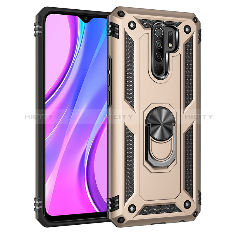 Funda Bumper Silicona y Plastico Mate Carcasa con Magnetico Anillo de dedo Soporte MQ3 para Xiaomi Redmi 9 Oro