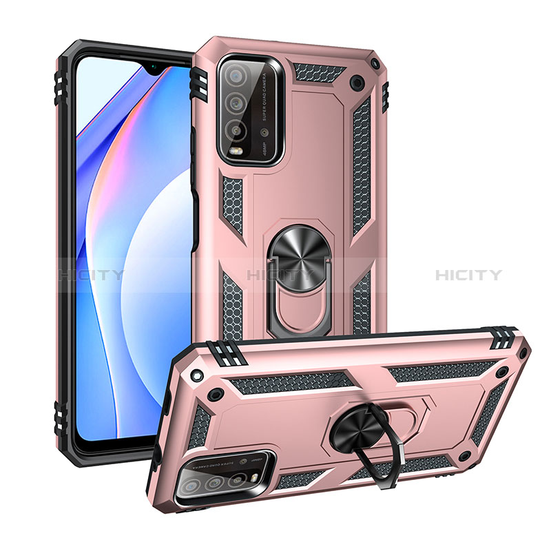 Funda Bumper Silicona y Plastico Mate Carcasa con Magnetico Anillo de dedo Soporte MQ3 para Xiaomi Redmi 9 Power