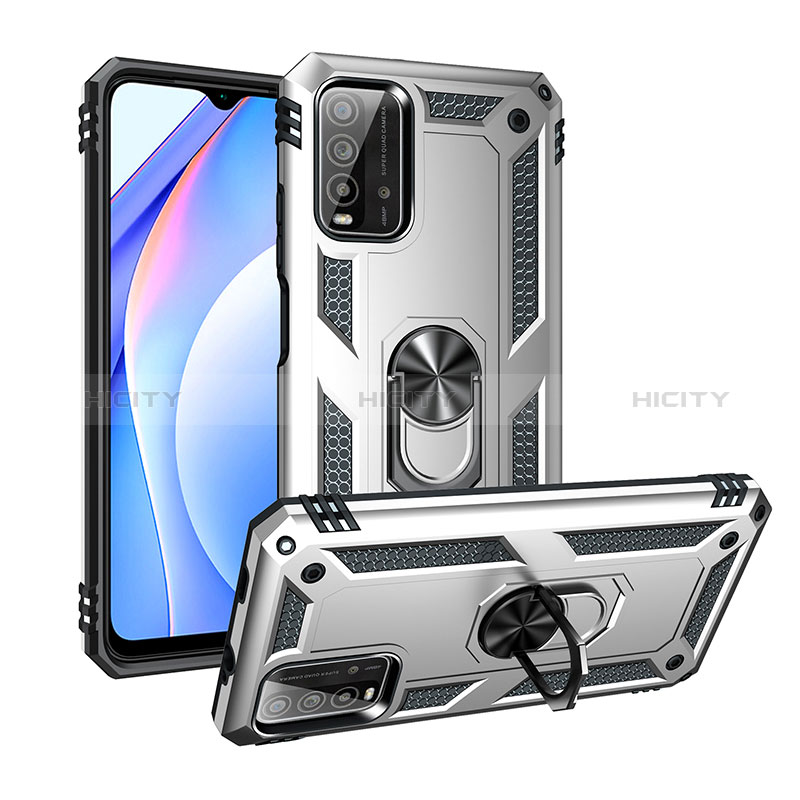 Funda Bumper Silicona y Plastico Mate Carcasa con Magnetico Anillo de dedo Soporte MQ3 para Xiaomi Redmi 9 Power