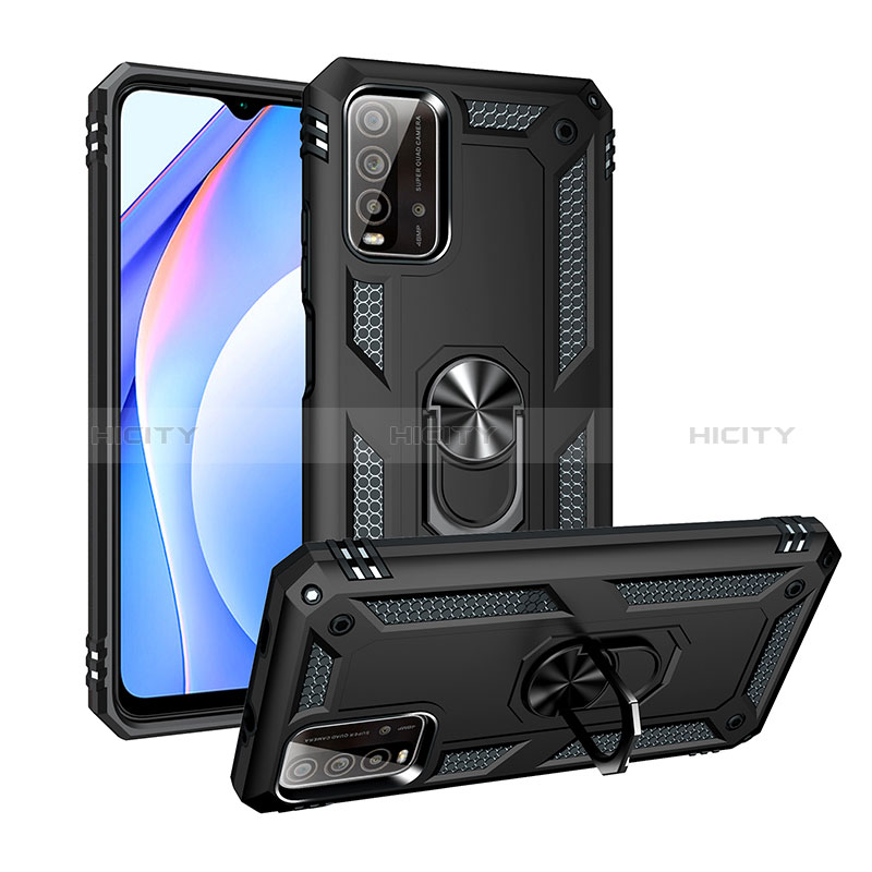 Funda Bumper Silicona y Plastico Mate Carcasa con Magnetico Anillo de dedo Soporte MQ3 para Xiaomi Redmi 9 Power