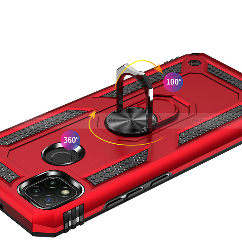 Funda Bumper Silicona y Plastico Mate Carcasa con Magnetico Anillo de dedo Soporte MQ3 para Xiaomi Redmi 9C NFC