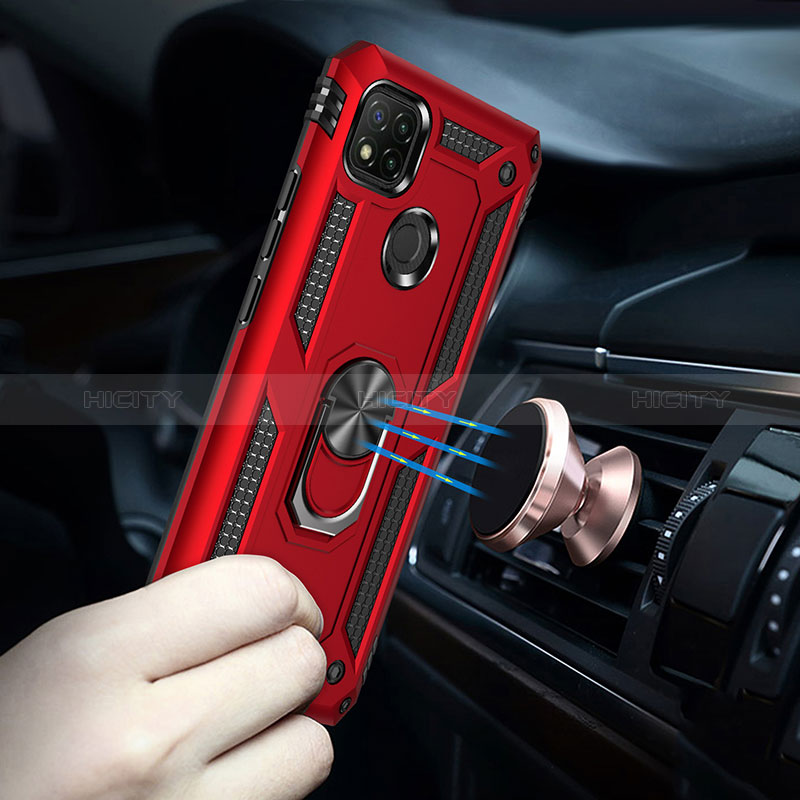 Funda Bumper Silicona y Plastico Mate Carcasa con Magnetico Anillo de dedo Soporte MQ3 para Xiaomi Redmi 9C NFC