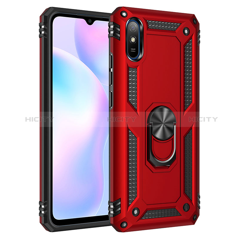 Funda Bumper Silicona y Plastico Mate Carcasa con Magnetico Anillo de dedo Soporte MQ3 para Xiaomi Redmi 9i Rojo