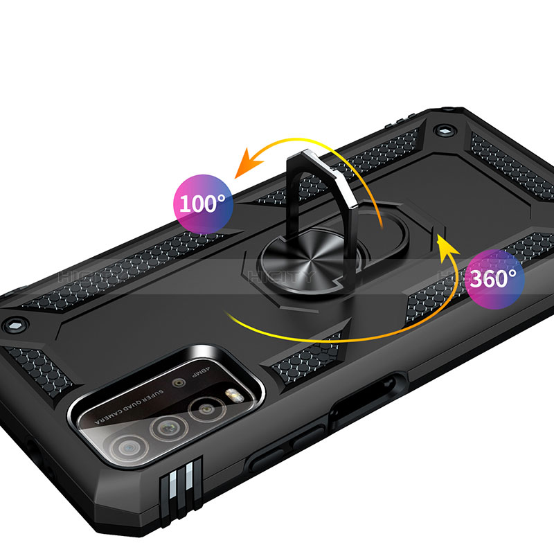 Funda Bumper Silicona y Plastico Mate Carcasa con Magnetico Anillo de dedo Soporte MQ3 para Xiaomi Redmi 9T 4G