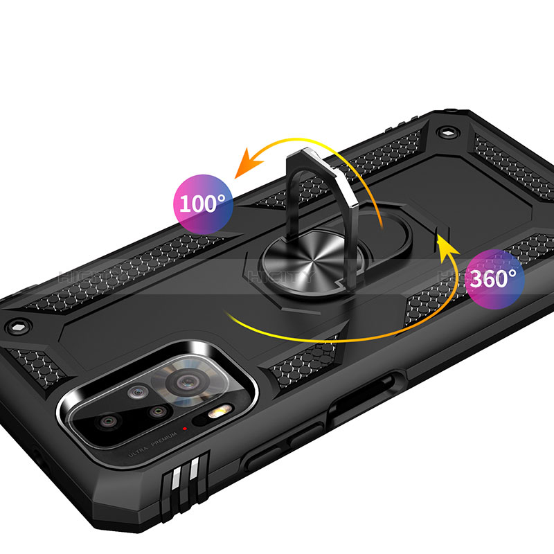 Funda Bumper Silicona y Plastico Mate Carcasa con Magnetico Anillo de dedo Soporte MQ3 para Xiaomi Redmi Note 10 4G