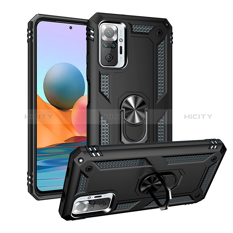 Funda Bumper Silicona y Plastico Mate Carcasa con Magnetico Anillo de dedo Soporte MQ3 para Xiaomi Redmi Note 10 Pro 4G Negro