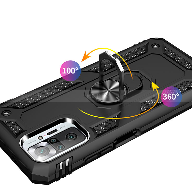Funda Bumper Silicona y Plastico Mate Carcasa con Magnetico Anillo de dedo Soporte MQ3 para Xiaomi Redmi Note 10 Pro Max