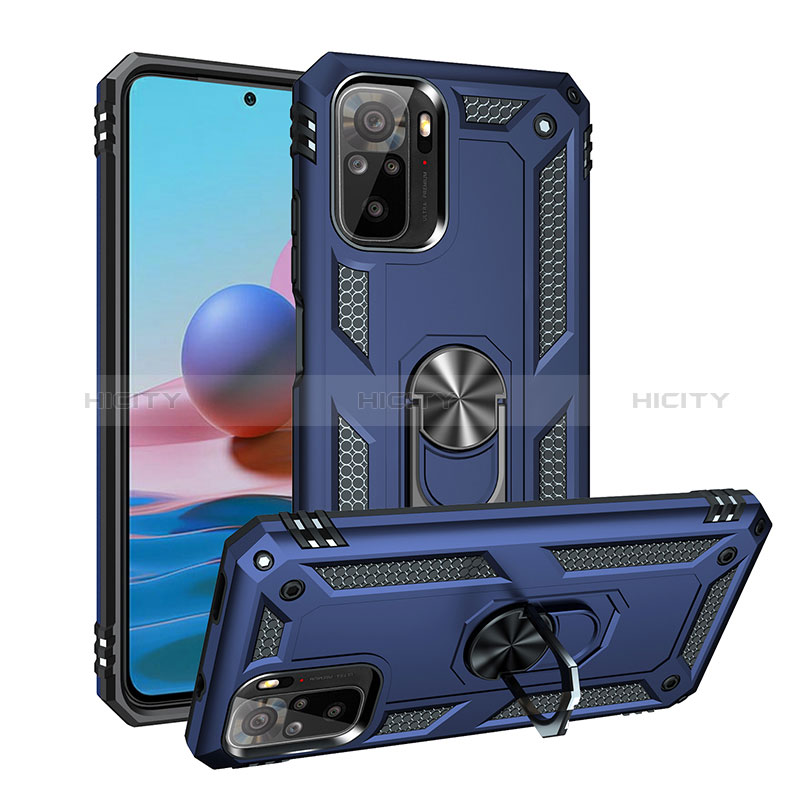 Funda Bumper Silicona y Plastico Mate Carcasa con Magnetico Anillo de dedo Soporte MQ3 para Xiaomi Redmi Note 10S 4G Azul