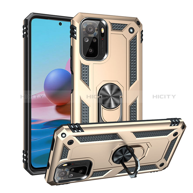 Funda Bumper Silicona y Plastico Mate Carcasa con Magnetico Anillo de dedo Soporte MQ3 para Xiaomi Redmi Note 10S 4G Oro