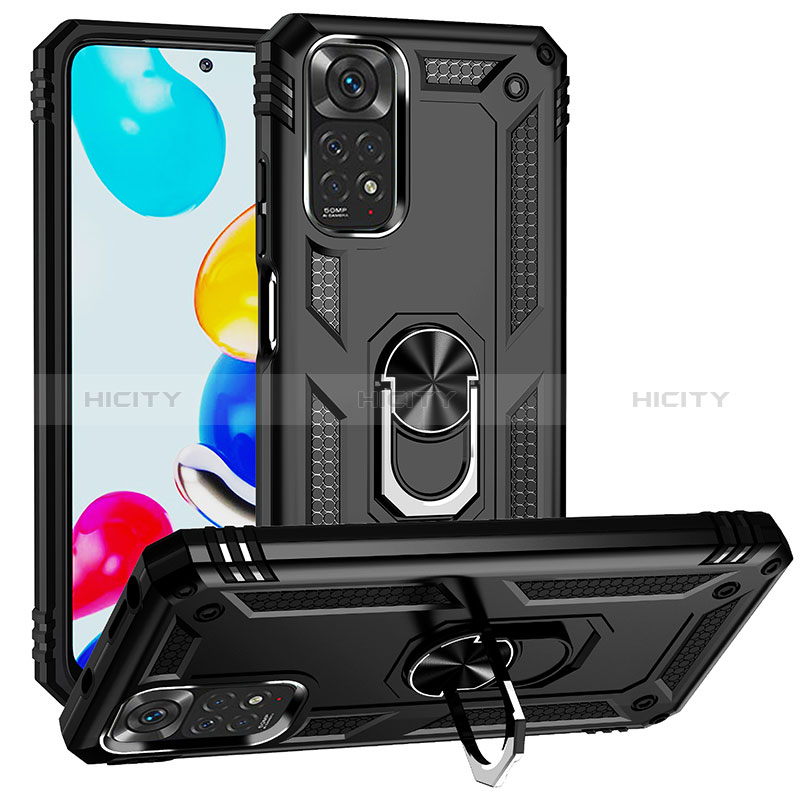 Funda Bumper Silicona y Plastico Mate Carcasa con Magnetico Anillo de dedo Soporte MQ3 para Xiaomi Redmi Note 11 4G (2022) Negro