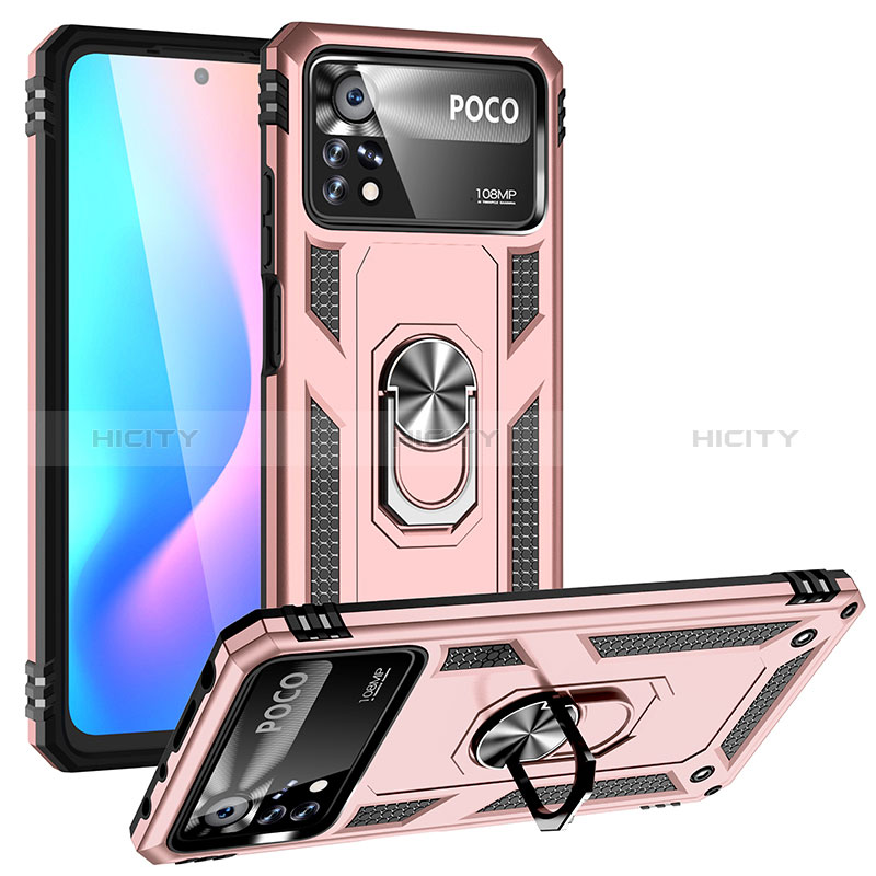 Funda Bumper Silicona y Plastico Mate Carcasa con Magnetico Anillo de dedo Soporte MQ3 para Xiaomi Redmi Note 11E Pro 5G Oro Rosa