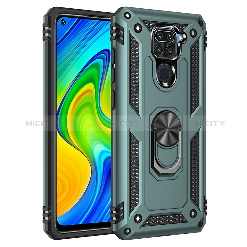 Funda Bumper Silicona y Plastico Mate Carcasa con Magnetico Anillo de dedo Soporte MQ3 para Xiaomi Redmi Note 9 Verde