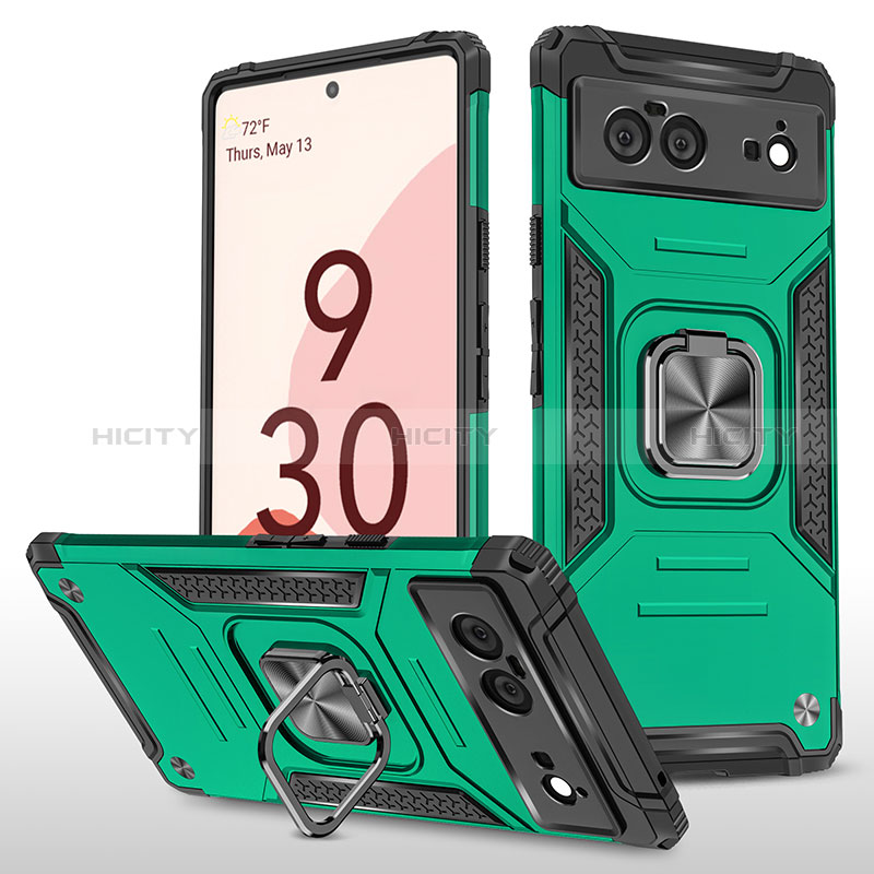 Funda Bumper Silicona y Plastico Mate Carcasa con Magnetico Anillo de dedo Soporte MQ4 para Google Pixel 6 5G