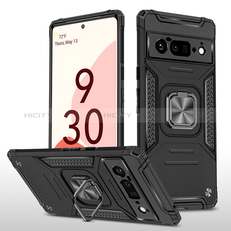 Funda Bumper Silicona y Plastico Mate Carcasa con Magnetico Anillo de dedo Soporte MQ4 para Google Pixel 6 Pro 5G