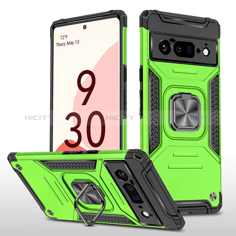 Funda Bumper Silicona y Plastico Mate Carcasa con Magnetico Anillo de dedo Soporte MQ4 para Google Pixel 6 Pro 5G