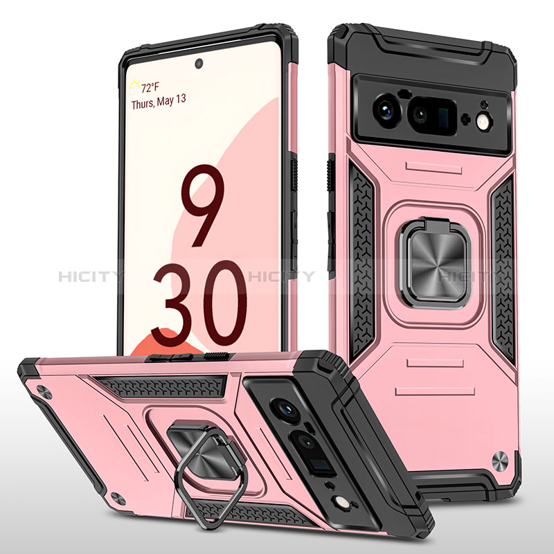 Funda Bumper Silicona y Plastico Mate Carcasa con Magnetico Anillo de dedo Soporte MQ4 para Google Pixel 6 Pro 5G