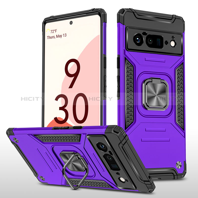 Funda Bumper Silicona y Plastico Mate Carcasa con Magnetico Anillo de dedo Soporte MQ4 para Google Pixel 6 Pro 5G