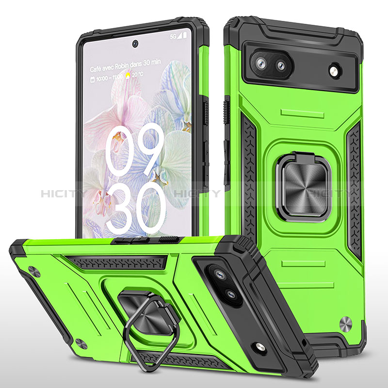 Funda Bumper Silicona y Plastico Mate Carcasa con Magnetico Anillo de dedo Soporte MQ4 para Google Pixel 6a 5G Verde