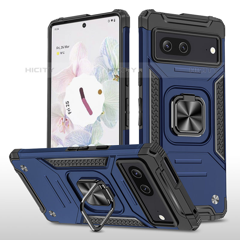 Funda Bumper Silicona y Plastico Mate Carcasa con Magnetico Anillo de dedo Soporte MQ4 para Google Pixel 7 5G