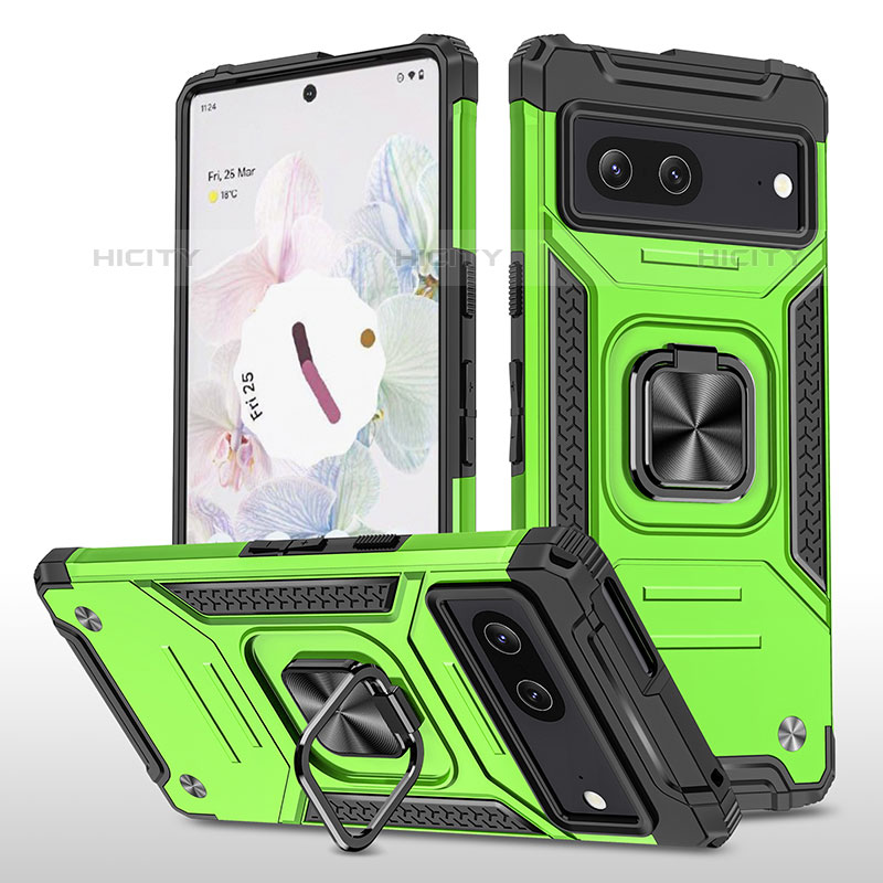 Funda Bumper Silicona y Plastico Mate Carcasa con Magnetico Anillo de dedo Soporte MQ4 para Google Pixel 7 5G