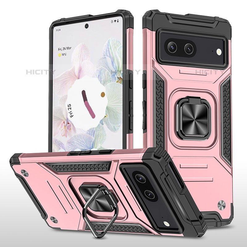 Funda Bumper Silicona y Plastico Mate Carcasa con Magnetico Anillo de dedo Soporte MQ4 para Google Pixel 7 5G