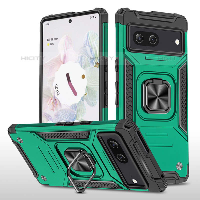 Funda Bumper Silicona y Plastico Mate Carcasa con Magnetico Anillo de dedo Soporte MQ4 para Google Pixel 7 5G