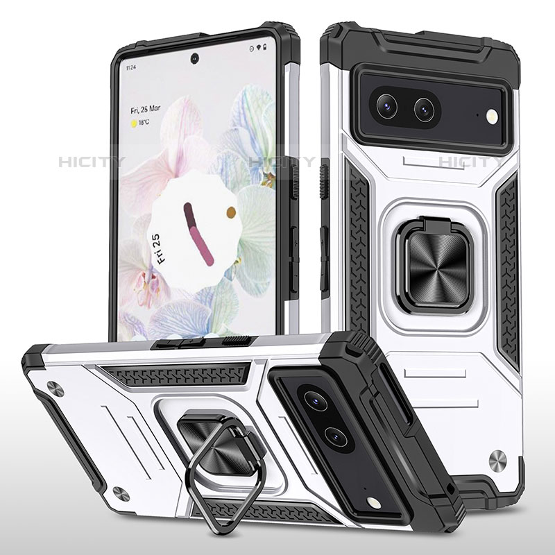 Funda Bumper Silicona y Plastico Mate Carcasa con Magnetico Anillo de dedo Soporte MQ4 para Google Pixel 7 5G