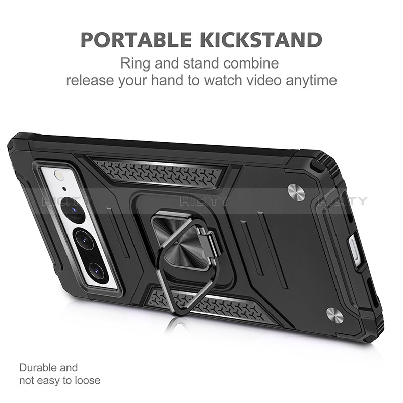 Funda Bumper Silicona y Plastico Mate Carcasa con Magnetico Anillo de dedo Soporte MQ4 para Google Pixel 7 Pro 5G