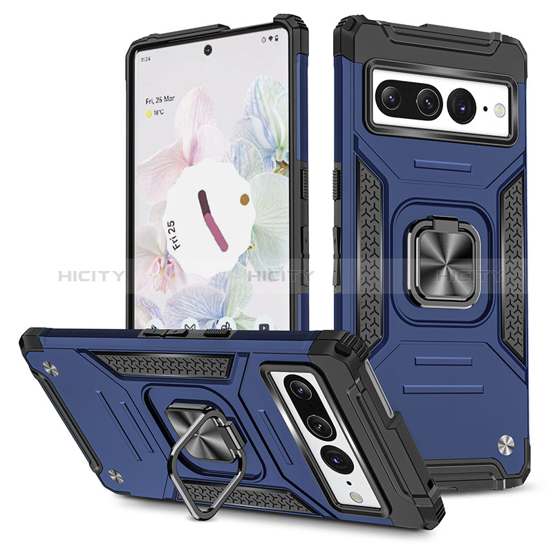 Funda Bumper Silicona y Plastico Mate Carcasa con Magnetico Anillo de dedo Soporte MQ4 para Google Pixel 7 Pro 5G