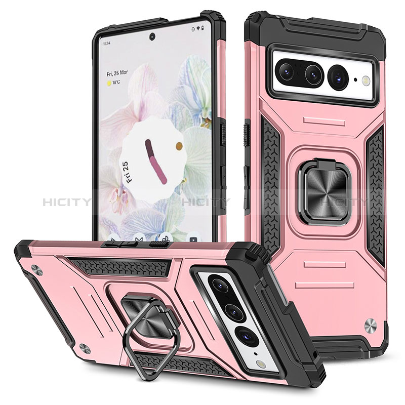 Funda Bumper Silicona y Plastico Mate Carcasa con Magnetico Anillo de dedo Soporte MQ4 para Google Pixel 7 Pro 5G