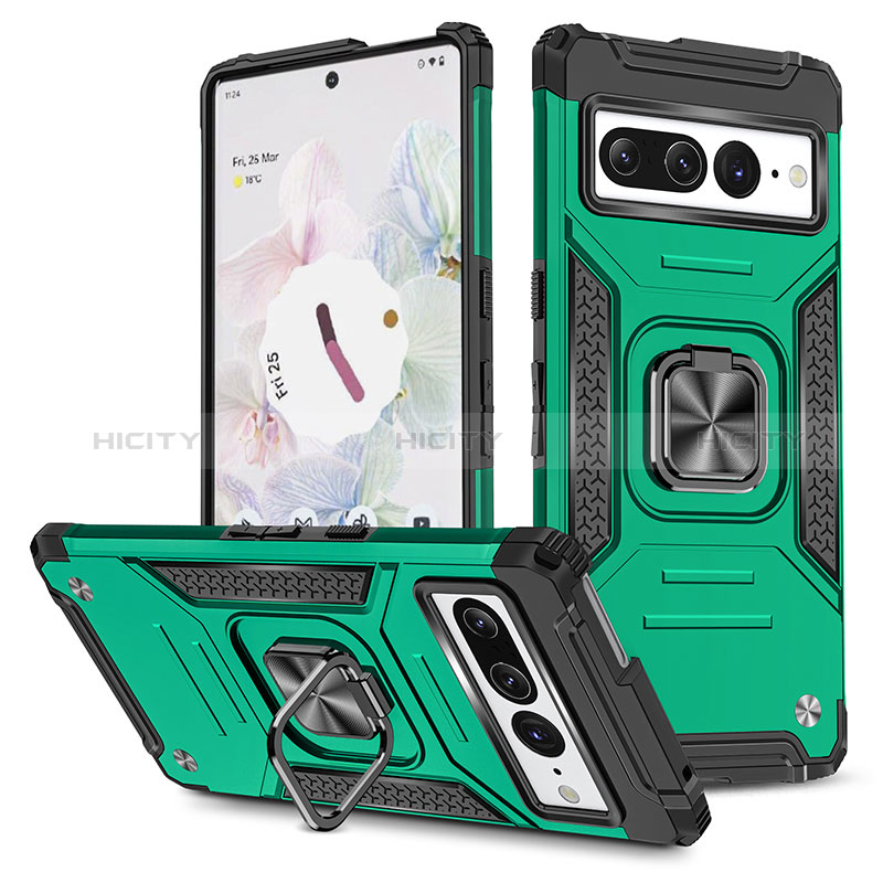 Funda Bumper Silicona y Plastico Mate Carcasa con Magnetico Anillo de dedo Soporte MQ4 para Google Pixel 7 Pro 5G