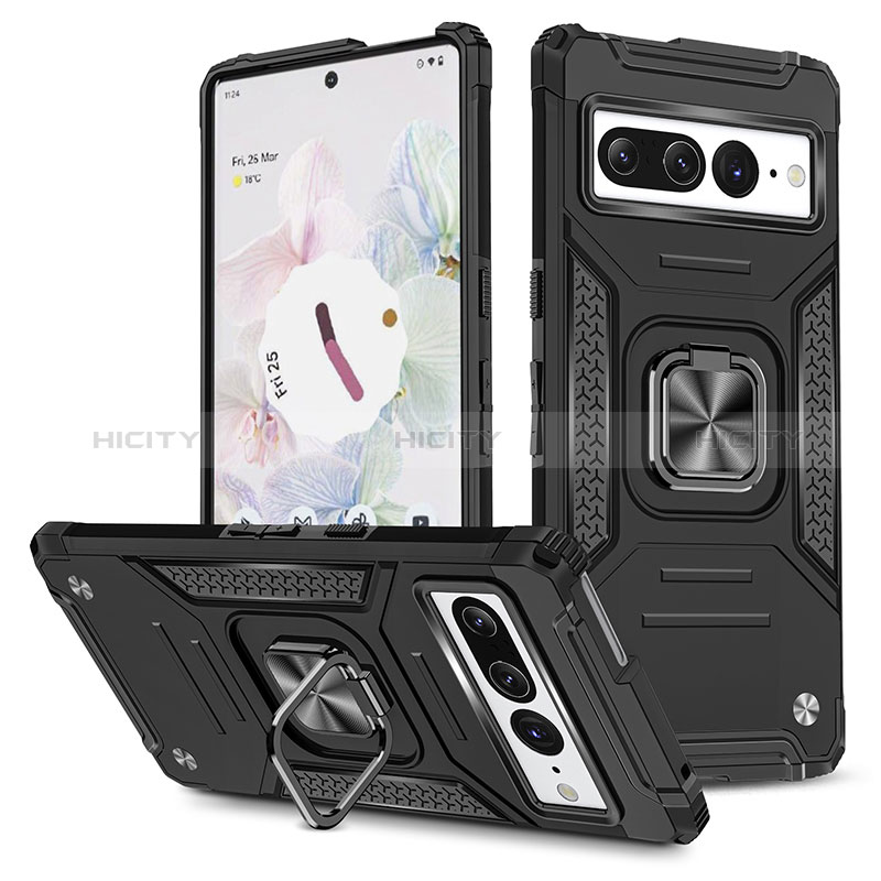 Funda Bumper Silicona y Plastico Mate Carcasa con Magnetico Anillo de dedo Soporte MQ4 para Google Pixel 7 Pro 5G