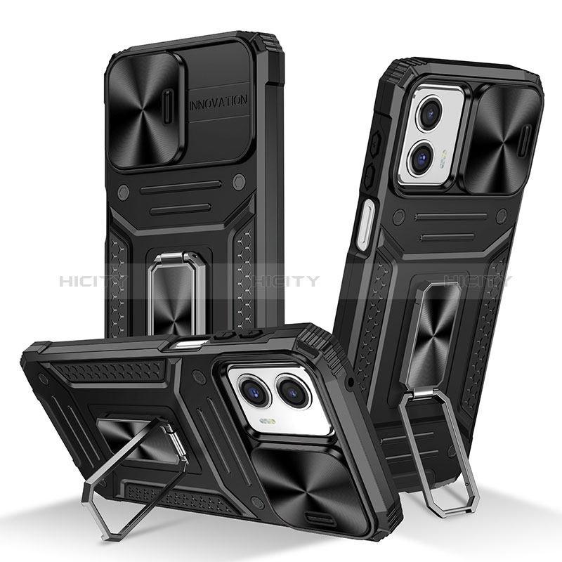 Funda Bumper Silicona y Plastico Mate Carcasa con Magnetico Anillo de dedo Soporte MQ4 para Motorola Moto G 5G (2023) Negro