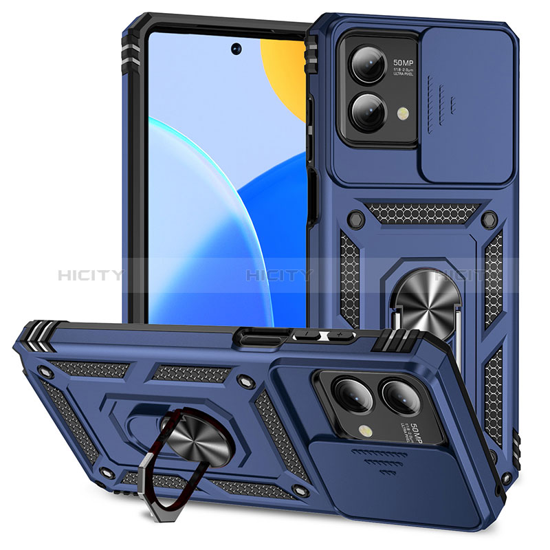 Funda Bumper Silicona y Plastico Mate Carcasa con Magnetico Anillo de dedo Soporte MQ4 para Motorola Moto G Stylus (2023) 4G Azul