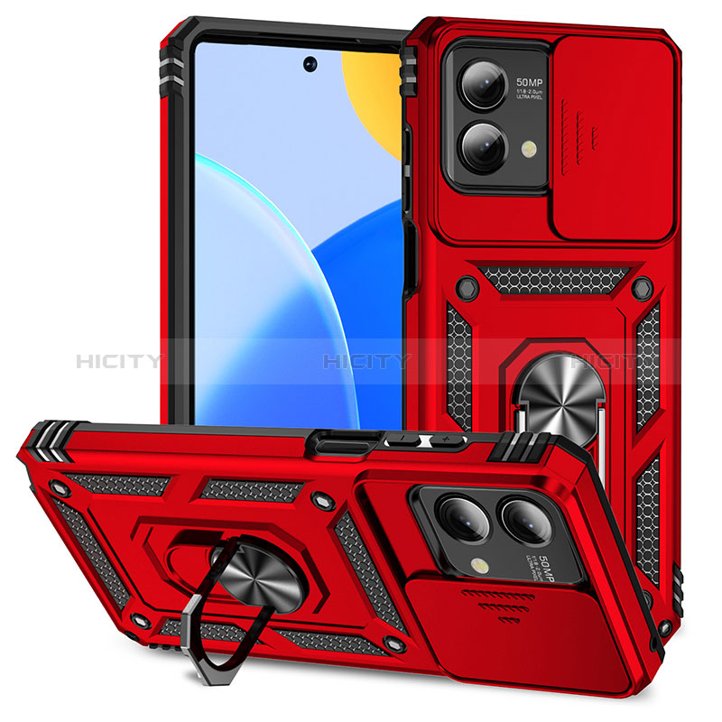 Funda Bumper Silicona y Plastico Mate Carcasa con Magnetico Anillo de dedo Soporte MQ4 para Motorola Moto G Stylus (2023) 4G Rojo