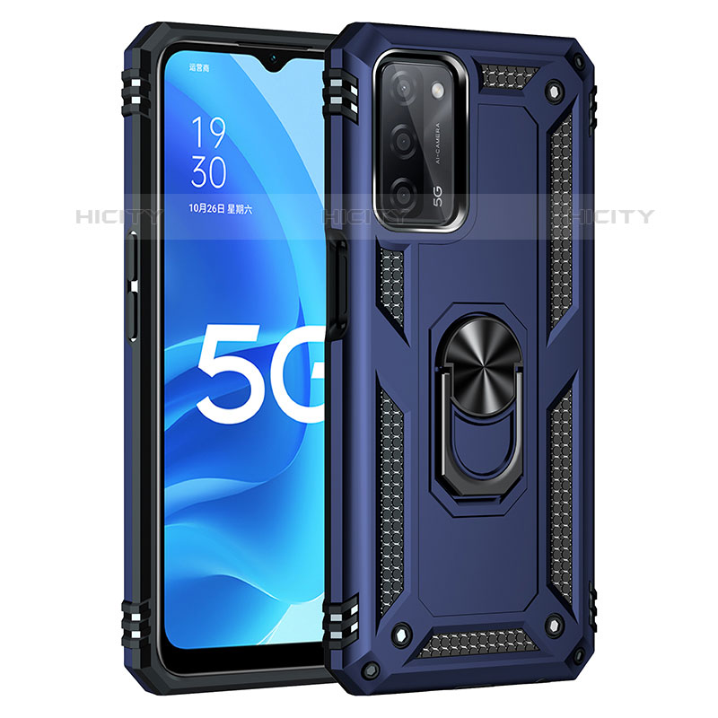 Funda Bumper Silicona y Plastico Mate Carcasa con Magnetico Anillo de dedo Soporte MQ4 para Oppo A53s 5G Azul