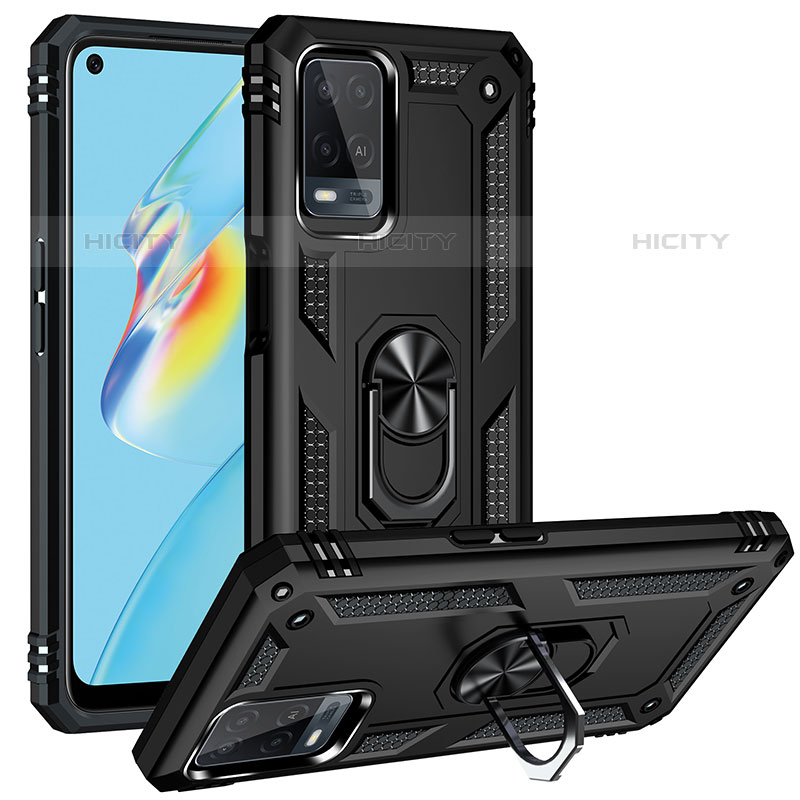 Funda Bumper Silicona y Plastico Mate Carcasa con Magnetico Anillo de dedo Soporte MQ4 para Oppo A54 4G Negro